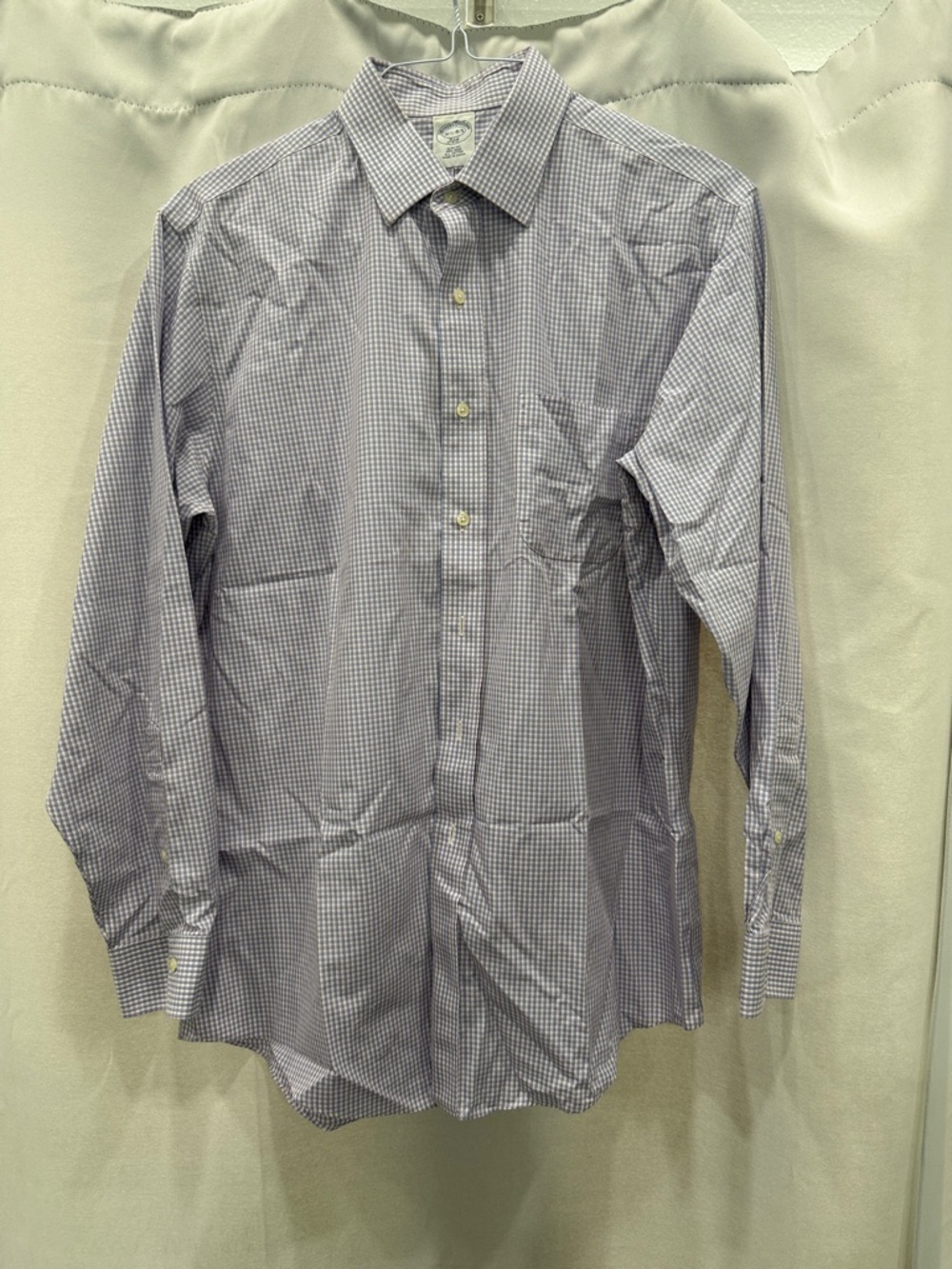 Brooks Brothers 346 Dress Shirt Mens 16.5 34/35 Slim Fit Non Iron Check Cotton